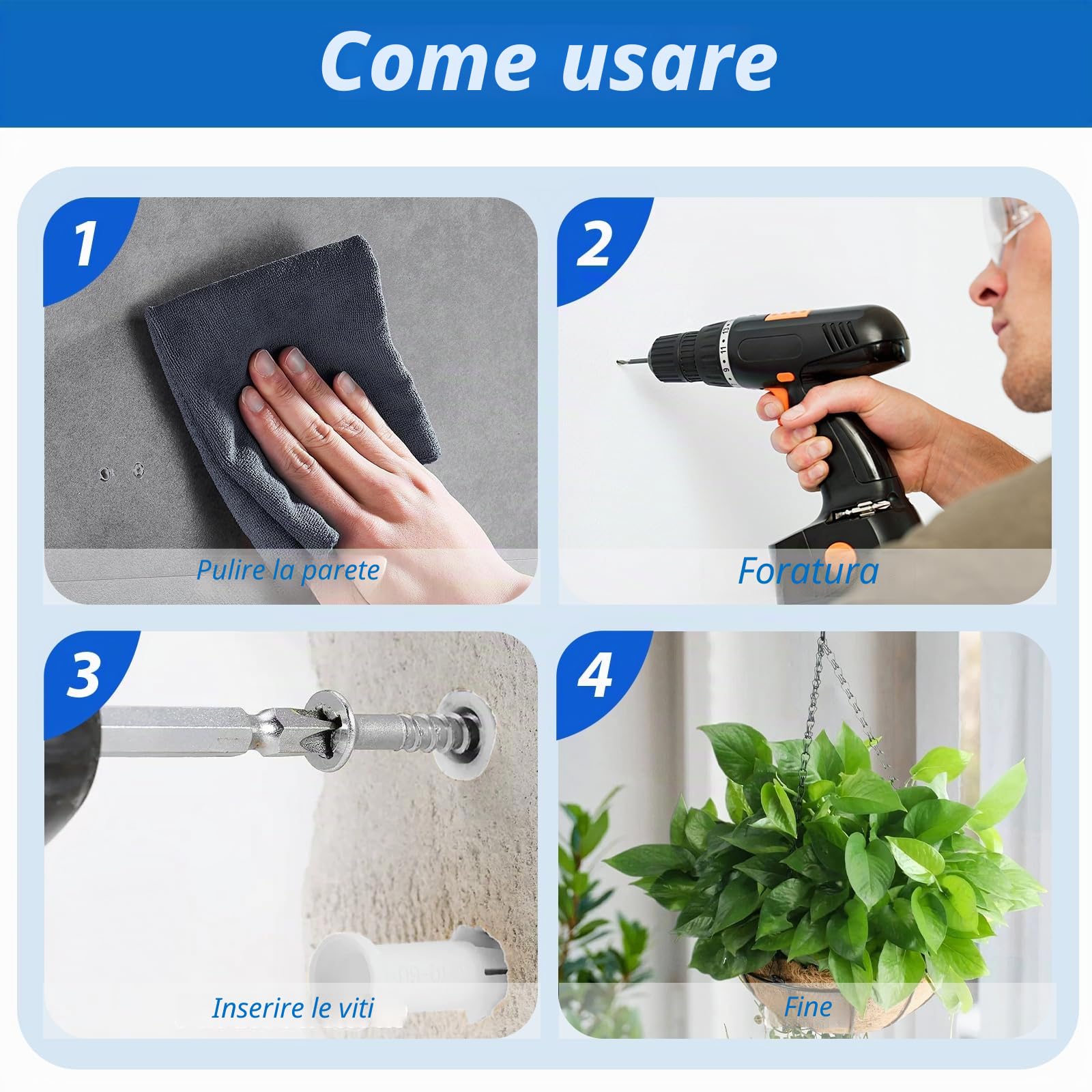 Gancio per Soffitto, Placca Occhiello in 304 Acciaio Inossidabile, Ganci da Parete Per Fissaggio a Parete, Kit di Ancoraggio per Corda, Appendini da Parete per Swing, Amaca, Aerial Yoga e Parasole