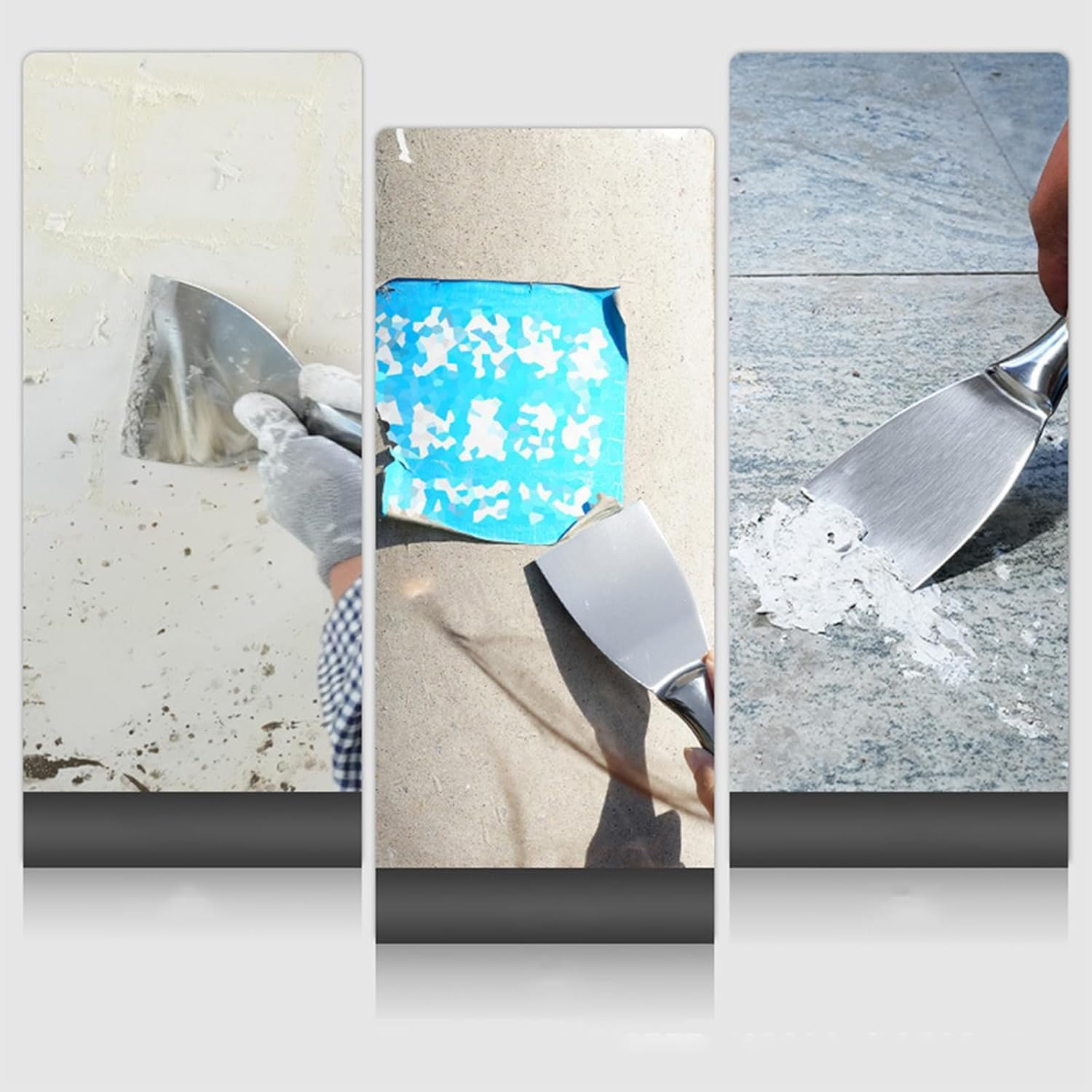 Espátulas Masilla de Acero Inoxidable, Raspadores de Papel Tapiz, Juego de Espátulas de Relleno para Masilla Mango Hueco Plata para Eliminar Pintura y Manchas