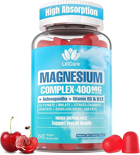 Complejo de magnesio sin azúcar para mujeres, gomitas de magnesio calmantes para adultos 400 mg, glicinato de magnesio, citrato, malato y más,