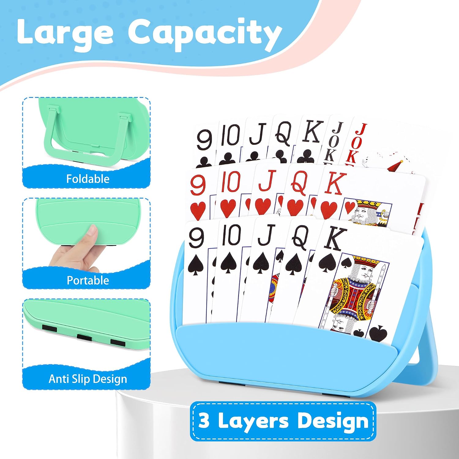 4 Pack Card Holders for Playing Cards, Playing Card Holder (Blue & Green)