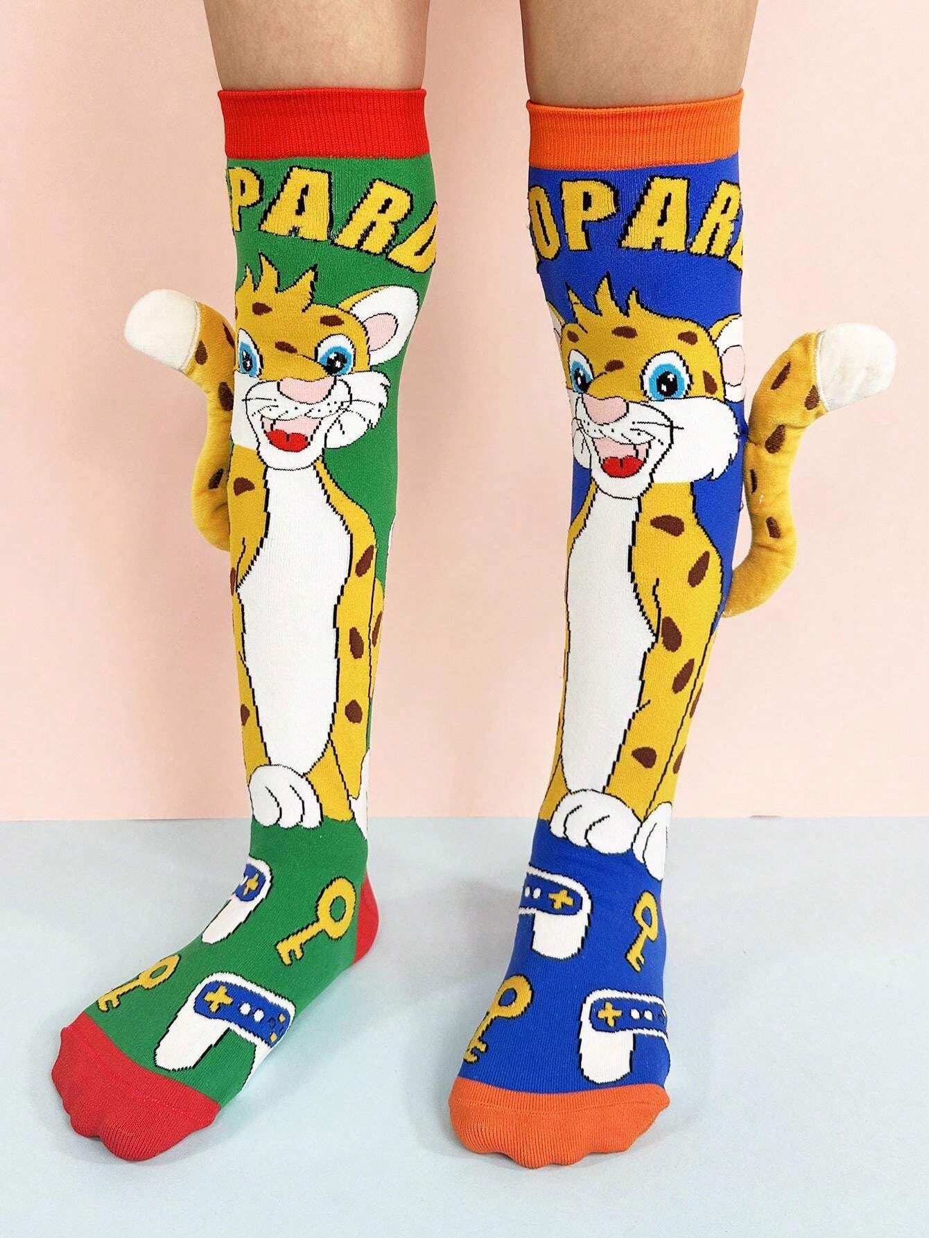 SAMVARDHAN Lion Knee-High Socks with 3D Tail – Colorful Jungle Safari Theme,Animal,Soft, Colorful Long Socks Comfortable and Stretchy - Age of 3 to 12 Years - Image 3 thumbnail
