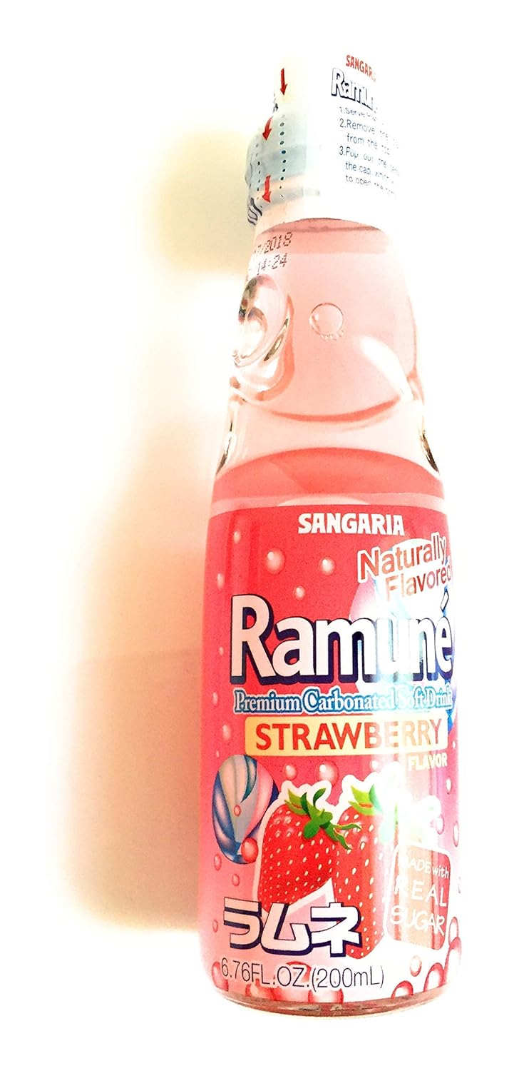 Ramune Carbonated Soda Combo-2 Peach Flavor,2 Strawberry Flavor,2 Lychee Flavor (6.76 Fl Oz Each)