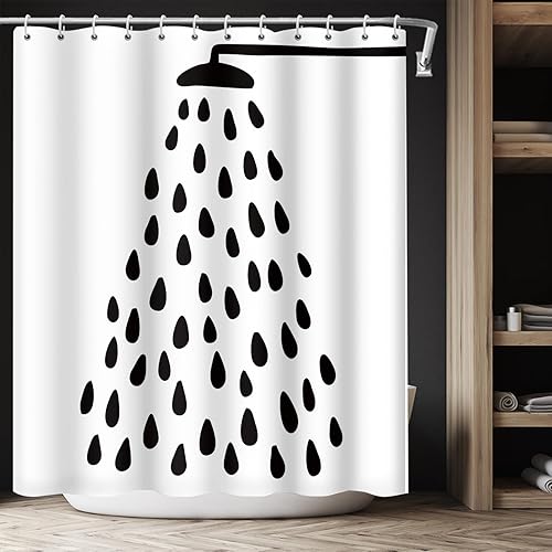 Miniatura 6 de Cortina de ducha en blanco y negro, cortina de ducha con gota de agua para baño, tela de poliéster impermeable, cortinas de ducha modernas con 12