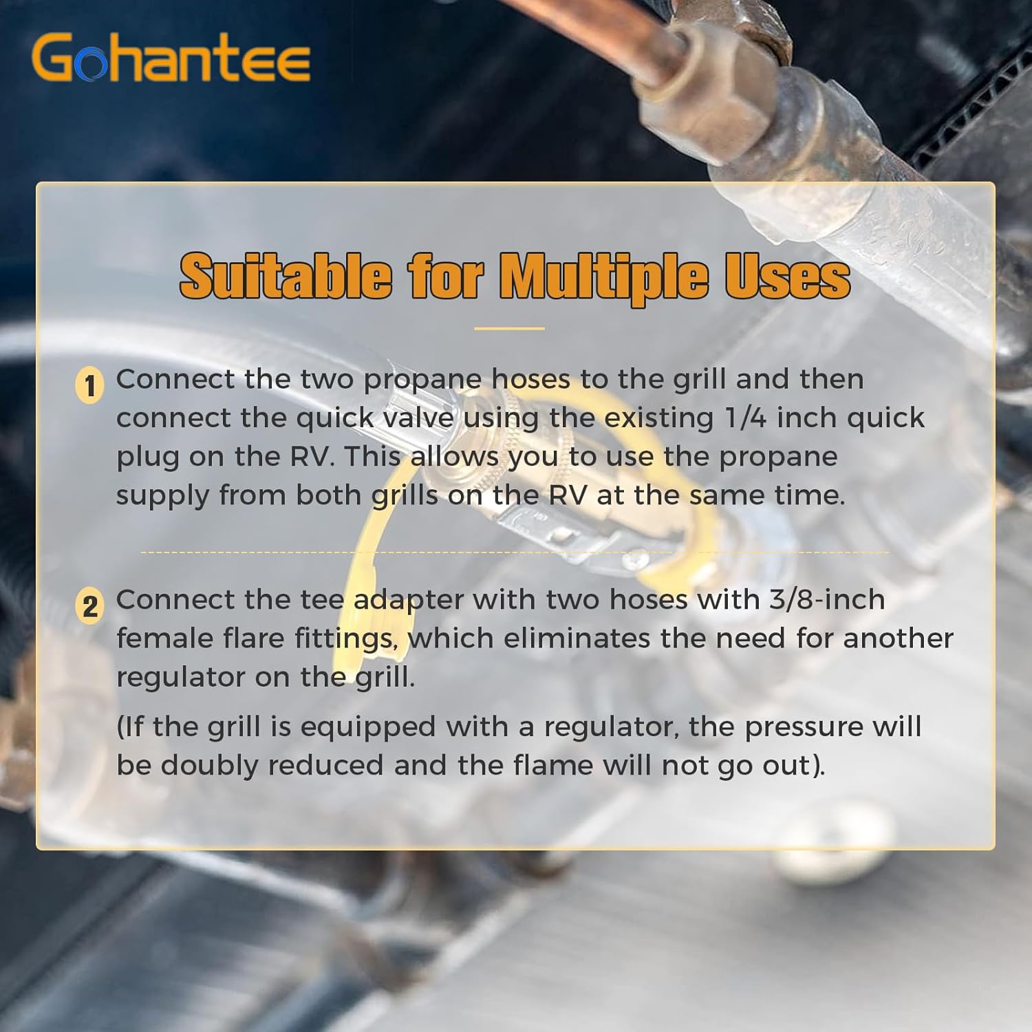 gohantee Tee Splitter Universal Quick Disconnect Connect Fittings with 3/8" Male Flare Compatible with RV, Trailer, BBQ - 1/4" Tee Quick Connect, Quick Fittings Propane, 2 Way Quick Disconnect Valve