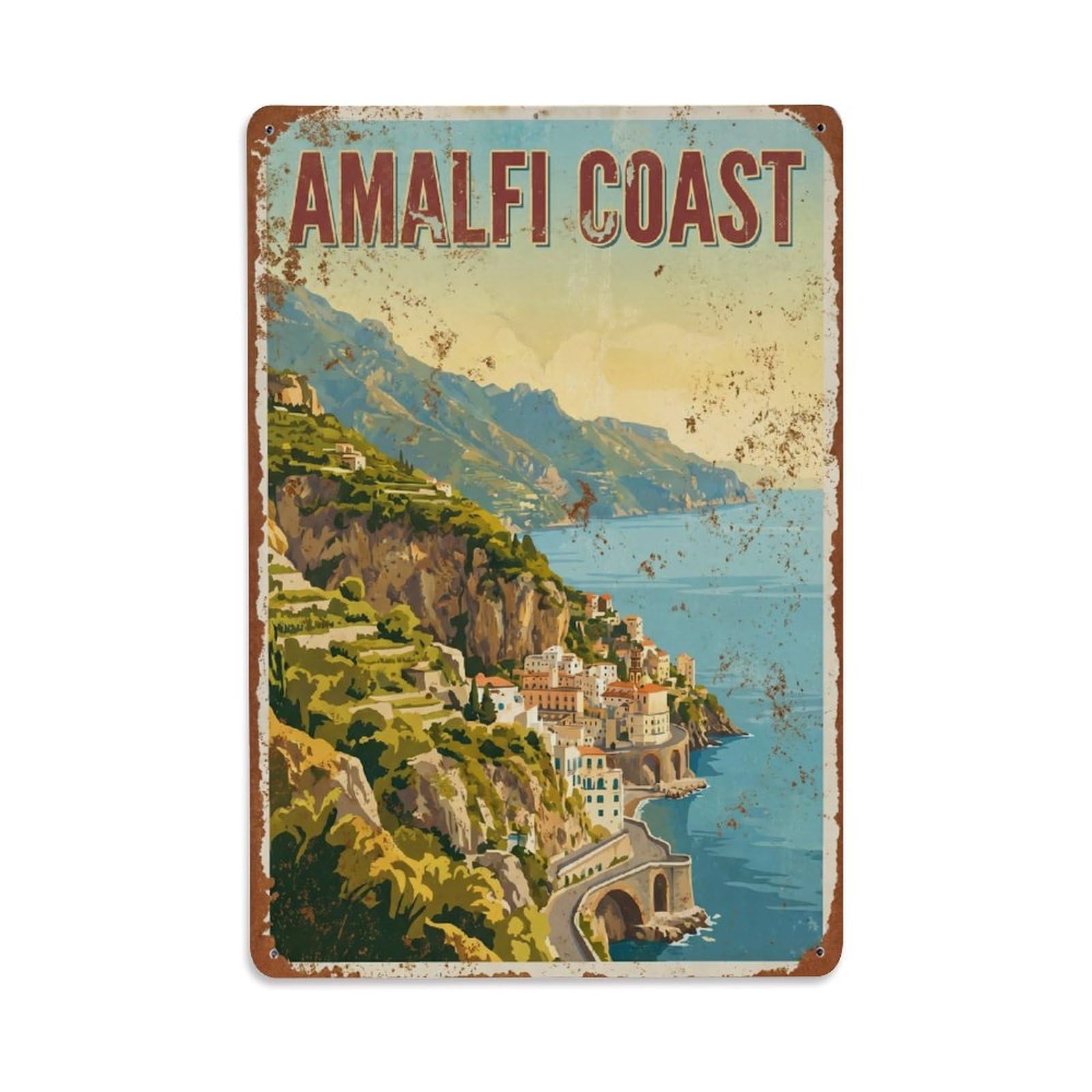 Vintage Travel Escarpment Italy Coastal Metal Tin Sign
