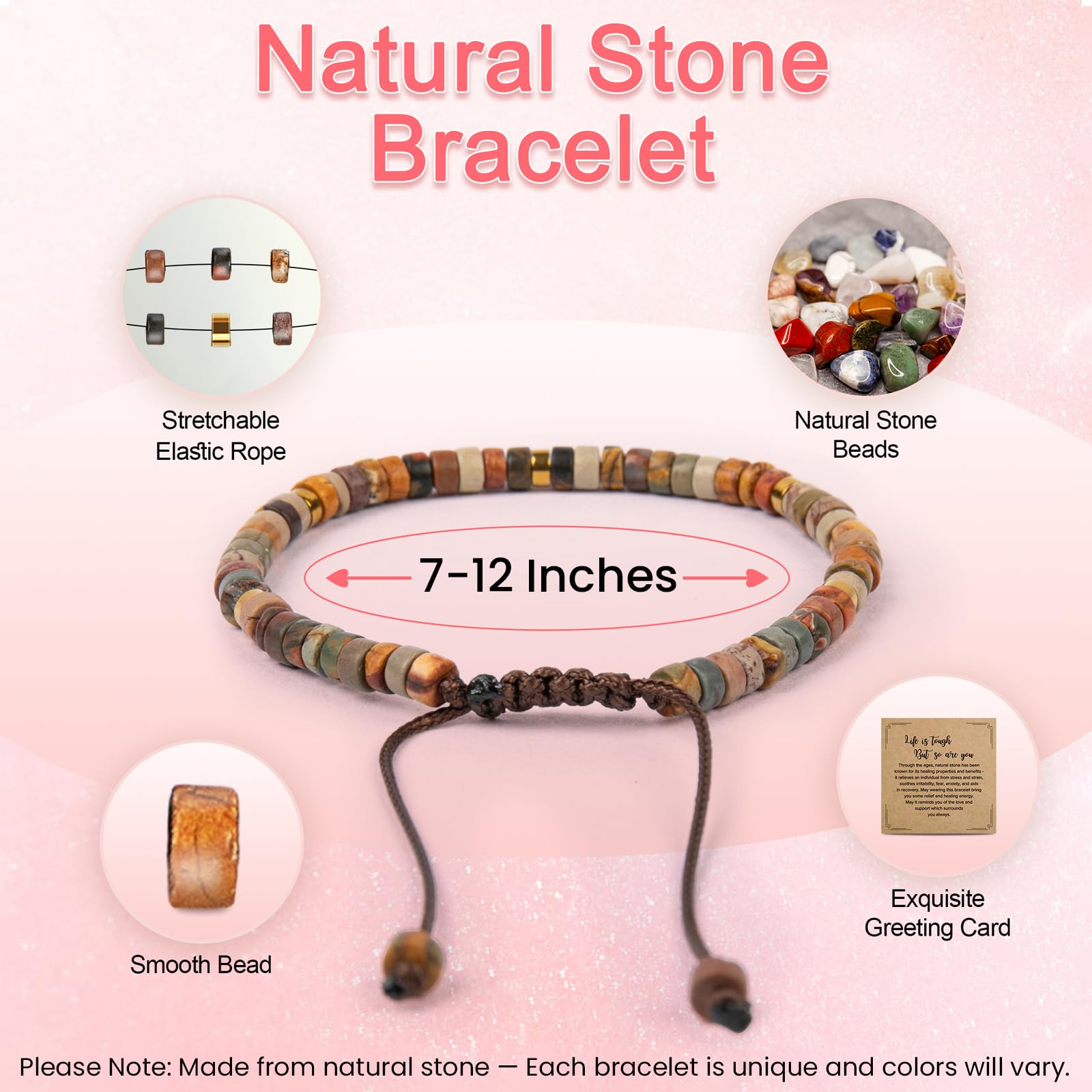 Inspirational Gifts Bracelets for Women Healing Natural Stone Bracelets - Get Well Soon Gifts for Women Best Friends Sister Girls - Life is Tough But So are You Bracelet