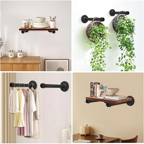 Miniatura 4 de 2 piezas de 8 pulgadas de tubería industrial montado en la pared, barra de ropa rústica y vintage, barra de ropa de metal multiusos para dormitorio,