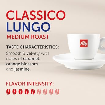 illy Espresso Capsules, Classico Lungo Medium Roast, 10 Count, 10 Pack