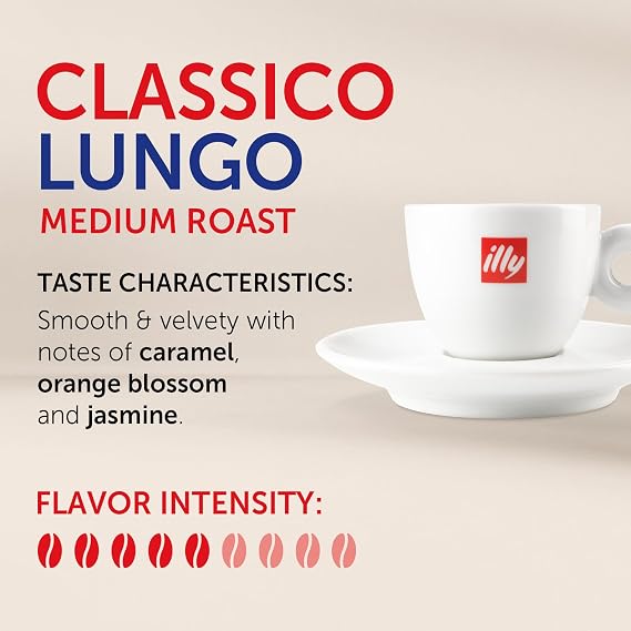 illy Espresso Capsules, Classico Lungo Medium Roast, 10 Count, 10 Pack