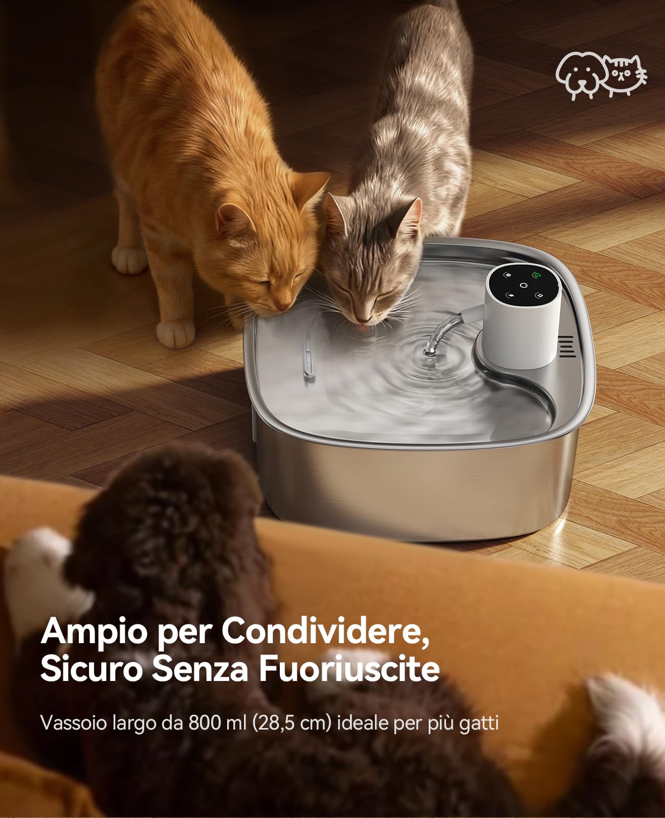 FEELNEEDY 8L Fontanella per Gatti senza Fili, 5000 mAh Batteria Fontanella per Cani Acciaio Inox con 3 Filtri, Fontana per Gatti con Sensore Radar di Movimento, Lavabile in Lavastoviglie