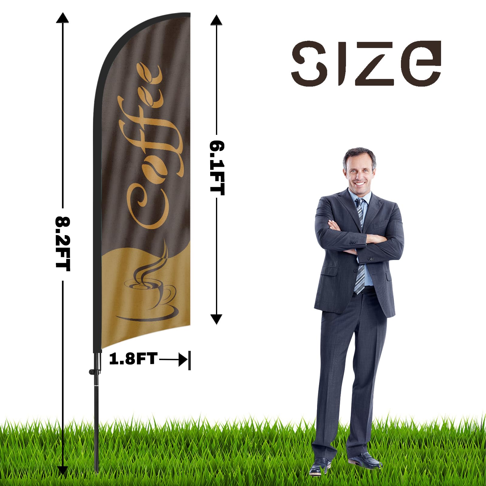 Kaffee-Federflagge 30 Cm – Windstill, Mit Mast & Tasche, Für Werbung