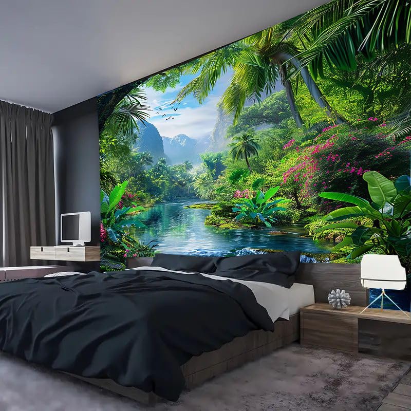 FENDROM Nature Tropical Rain Forest Tapestry Fantasy Landscape Mountain River Jungel Wall Hanging Tapestries for Bedroom Living Room Dorm - Image 4