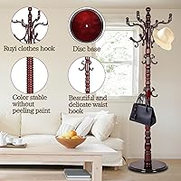 Vista 6 de Perchero independiente, perchero de madera con 14 ganchos, base de disco estable, base de disco estable, para dormitorio, oficina, pasillo, entrada