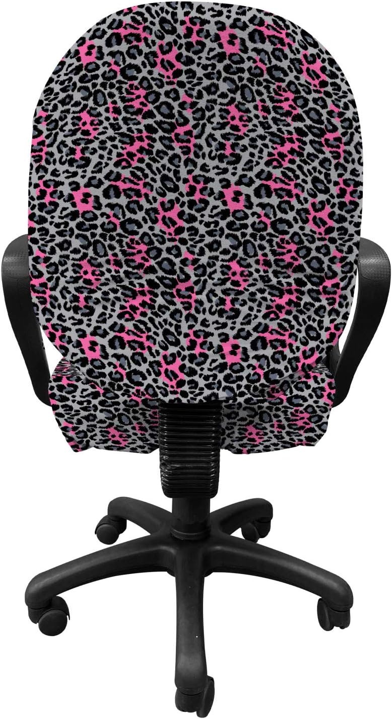 Ambesonne Leopard Print Office Chair Slipcover, Savannah Animal Pattern Nature Inspired Fashion Cheetah Panther, Protective Stretch Decorative Fabric Cover, Standard Size, Black Grey