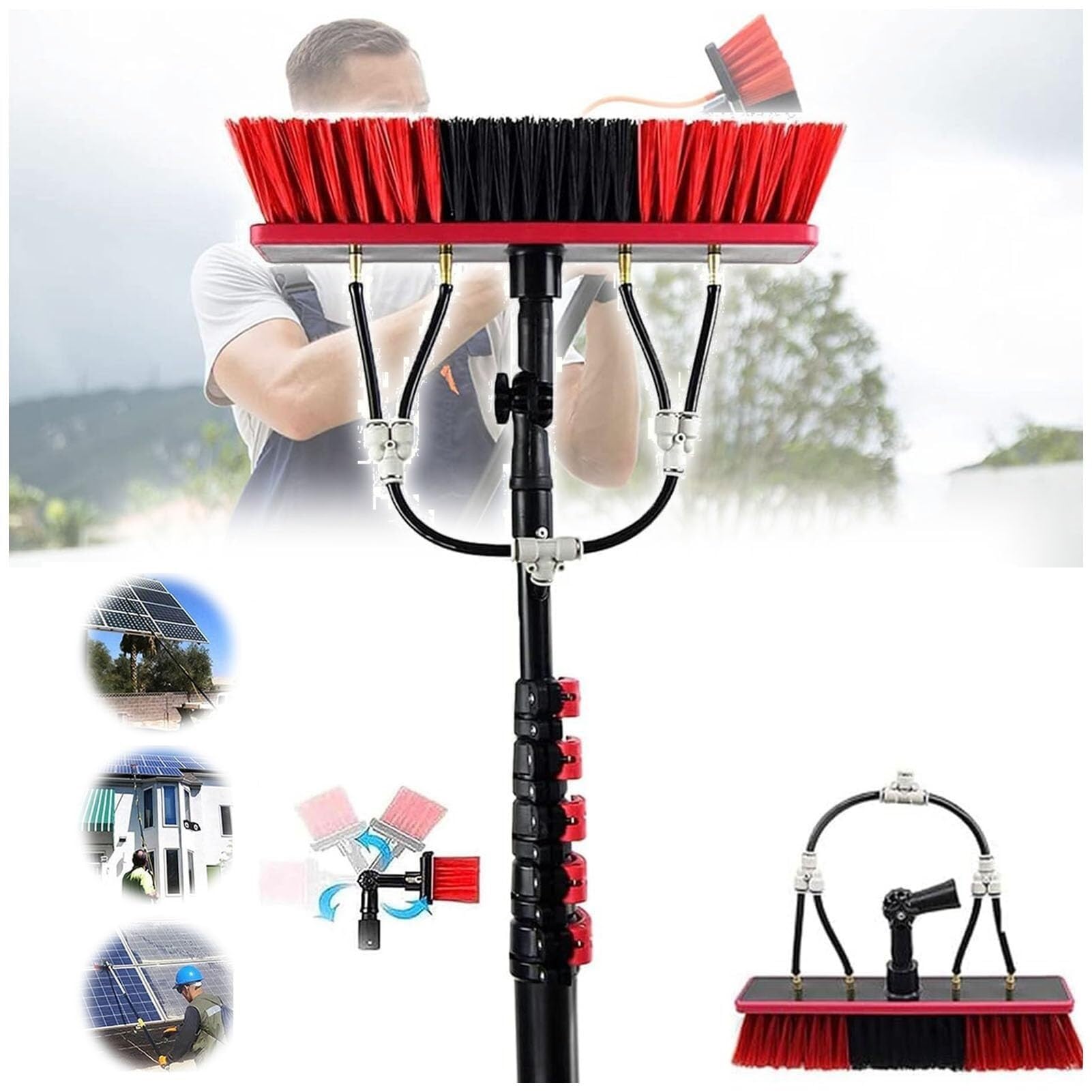 Brosse de nettoyage photovoltaïque rétractable pour laver les vitres en hauteur