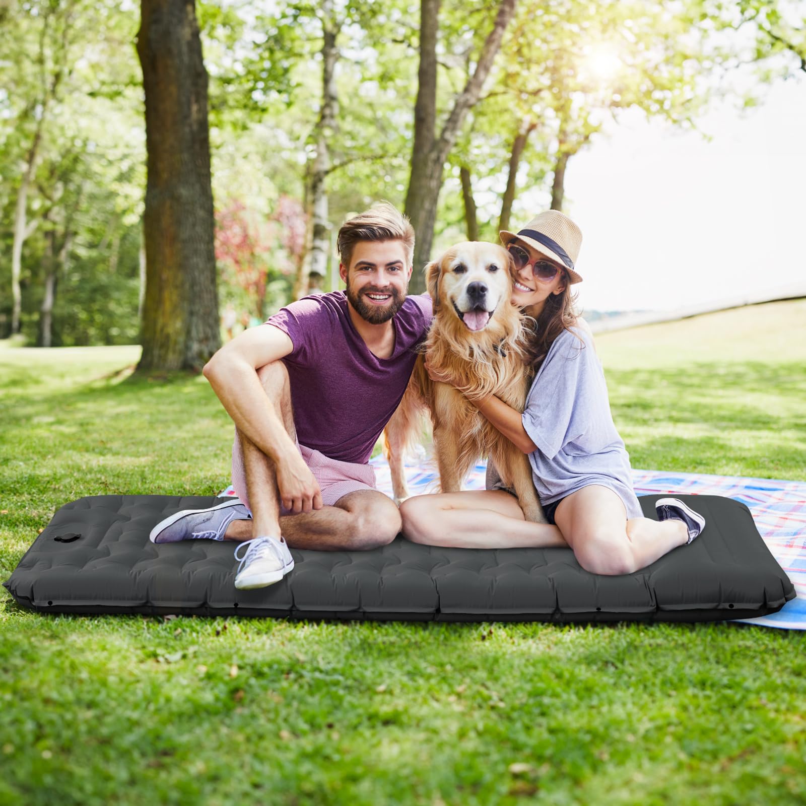 Colchoneta Hinchable Camping con Bomba de Pedal, 12cm Grosor Almohada Integrada - Esterilla Hinchable Camping Ultraportátil para Acampar, Senderismo, Exteriores
