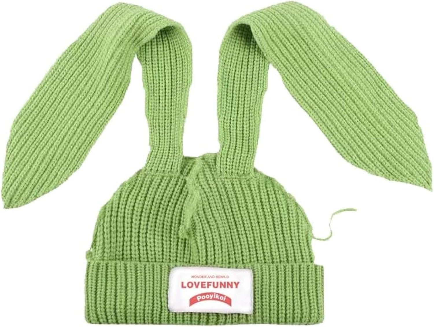 WOMGKDA Knit Beanie Hats for Women Men Cute Bunny Long Ears Plush Fluffy Soft Winter Cap Warm Knit Rabbit Crochet Outdoor Slouchy Hat, Green, One Size