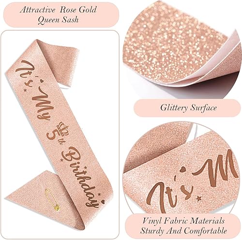 Miniatura 4 de Decoraciones de 5 cumpleaños para niña, incluye adorno para pastel de cumpleaños de 5 años, banda Queen con alfiler de perlas, corona de tiara de