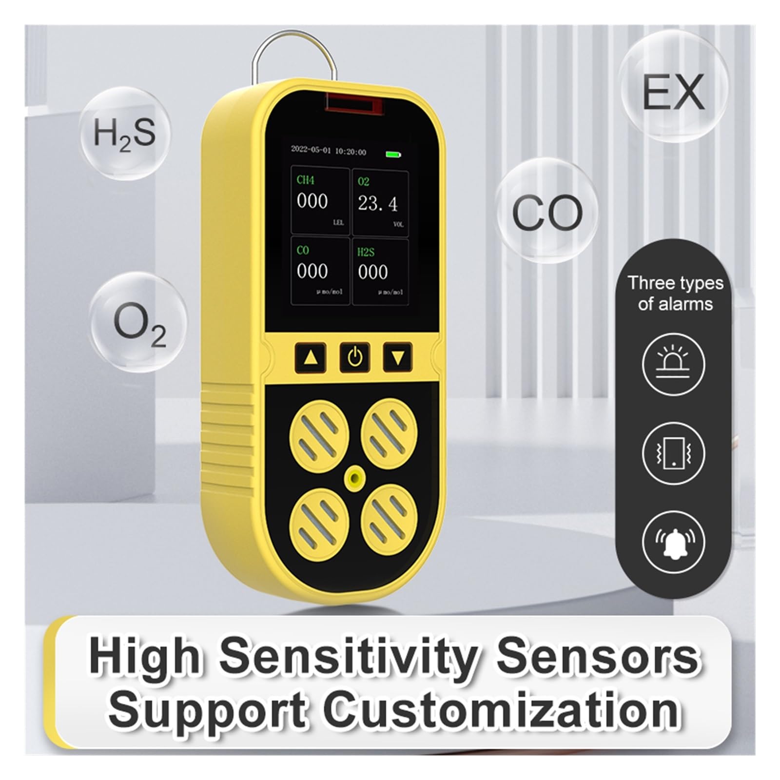 ガス検知器、 H2S / O2 / CO / Exガス漏れ検出用4 in 1