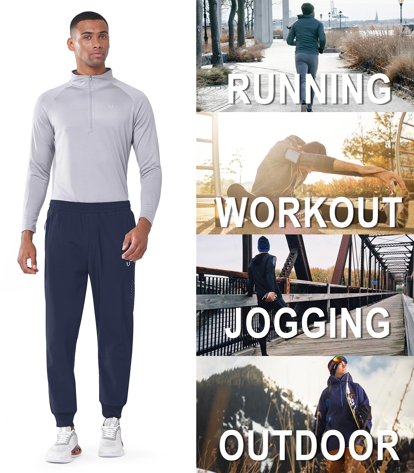 NORTHYARD Męskie joggery z podszewką polarową sportowe ciepłe spodnie dresowe treningowe spodnie do biegania zimowe aktywne spodnie dresowe z kieszeniami na zamek błyskawiczny