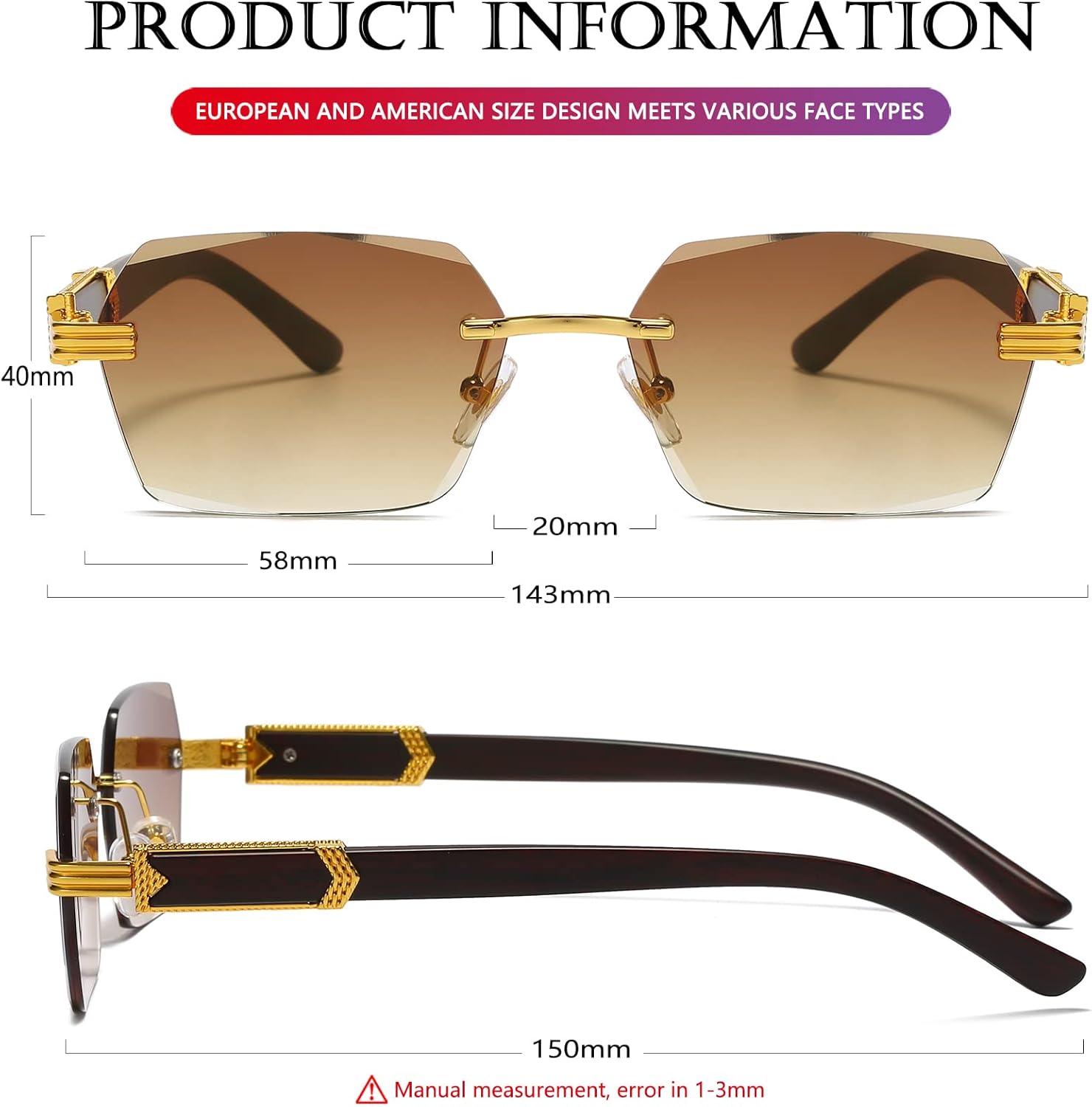 AIEYEZO Retro Rimless Sunglasses Rectangle Unisex Vintage Frameless Sun Glasses Fashion Square Tinted Glasses - Image 6