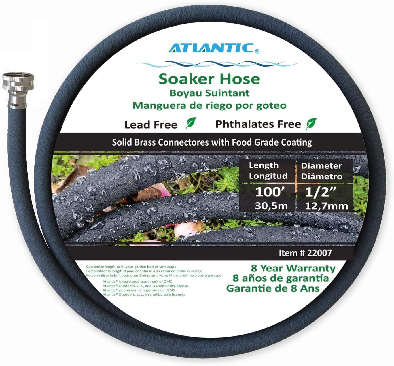 Atlantic Soaker Hose 100 FT x1/2" Garden Soaker Hose, Water Seeper Hoses for Foundation Watering, Garden Beds, Garden, Lawn and Plants