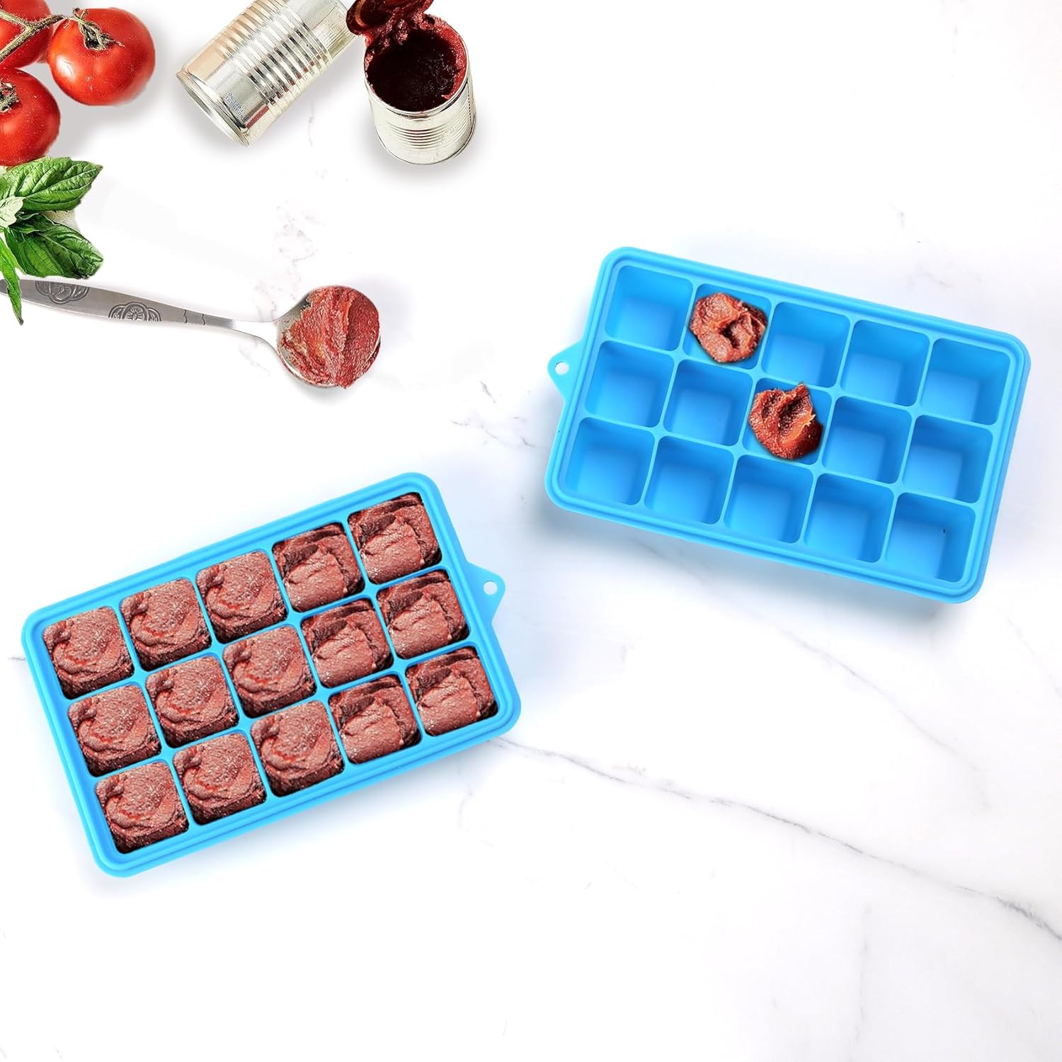 2 Tbsp Silicone Freezer Molds - Perfect for Storing Garlic, Ginger, Herbs,Pesto, Tomato Paste, Lemon Juice,Vegetable Purees,Purees and More - Silicone Food Freezer Tray (Blue 4 Pack)