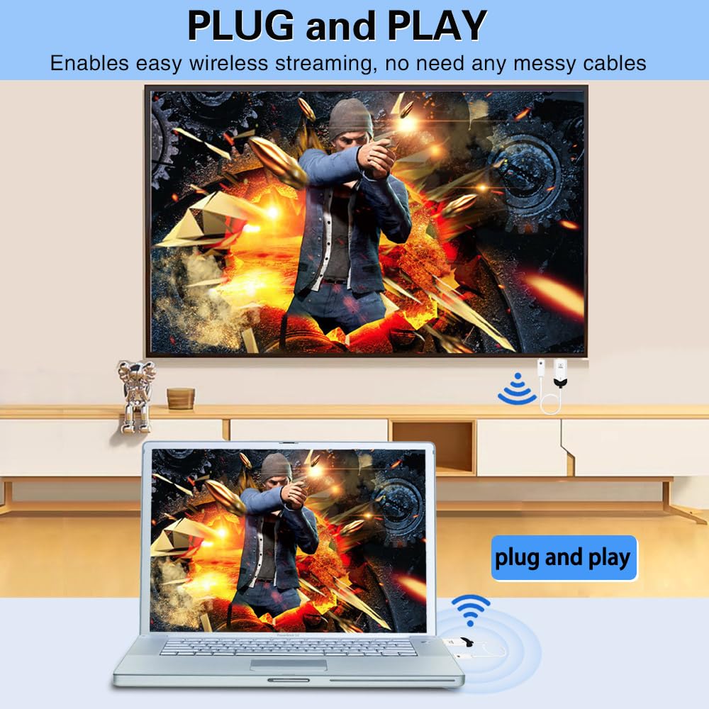 Wireless HDMI Transmitter and Receiver, 4K Decode 1080P Output Wireless HDMI Extension kit,165FT/50M range,For Laptops,TV box, PS4/5, Cameras to Project To TV/Projector/Monitor/audio Transmission.