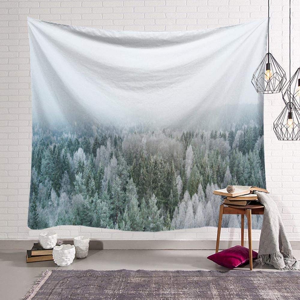 Misty Forest Tapestry Wall Mount Black and White Blanket City Fog Landscape Mural Room Tapestry Background Cloth A13 150x200cm