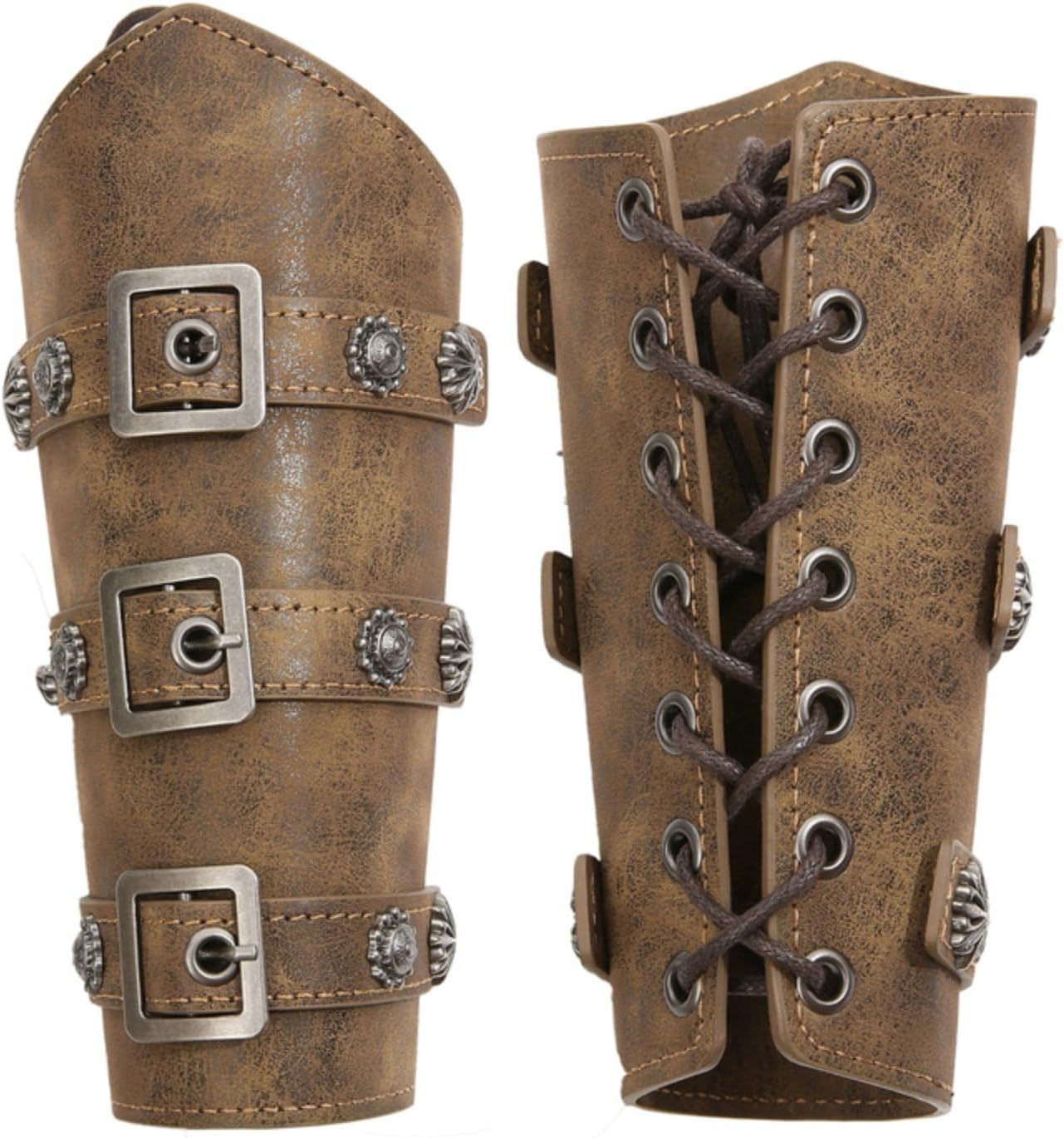 RUMITY Medieval Retro Knight Wristbands Halloween Role-Playing Stage Costumes and Props Adjustable(Deep Coffee Color,M)