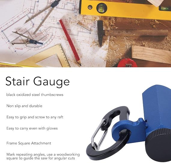 Tall Stair Gauge, Stair Guage Knobs Tool with Hex Flat Design, Thumb Screw, Stair Rafter Gauge Clamp, Metal Stringer Layout Tool for Woodworking Square Stair Auxiliary Clip(Blue)