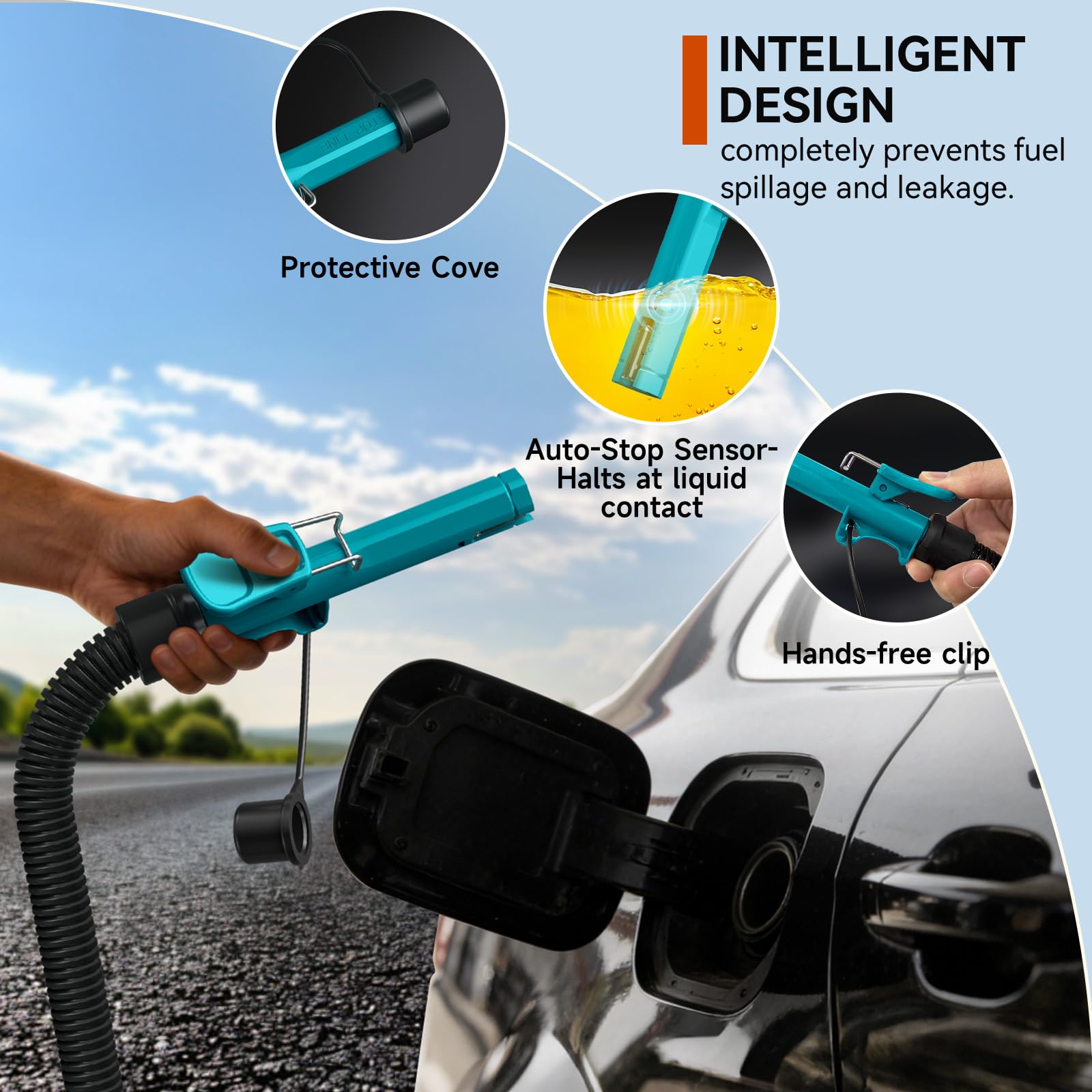 Blue - Bomba de transferencia de combustible con parada automática, batería de 4.2 GPM o bomba de gasolina alimentada por USB para latas de combustible, bomba de transferencia de gasolina eléctrica