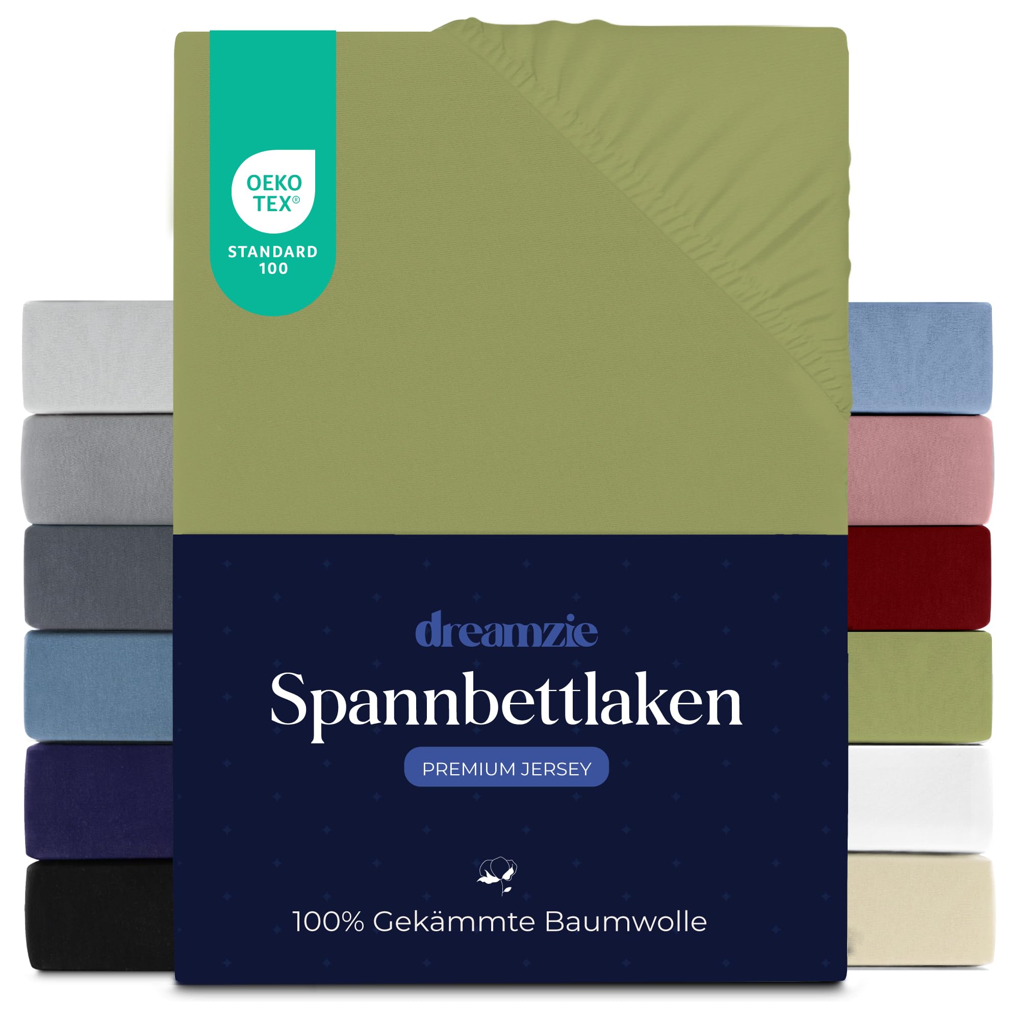 Dreamzie Premium Spannbettlaken 80x160 cm, Bettlaken 100% Jersey Baumwolle, Spannbetttuch für Dicke Matratzen bis zu 12 cm, 150 g/m², Oeko-TEX Zertifiziert - Anis