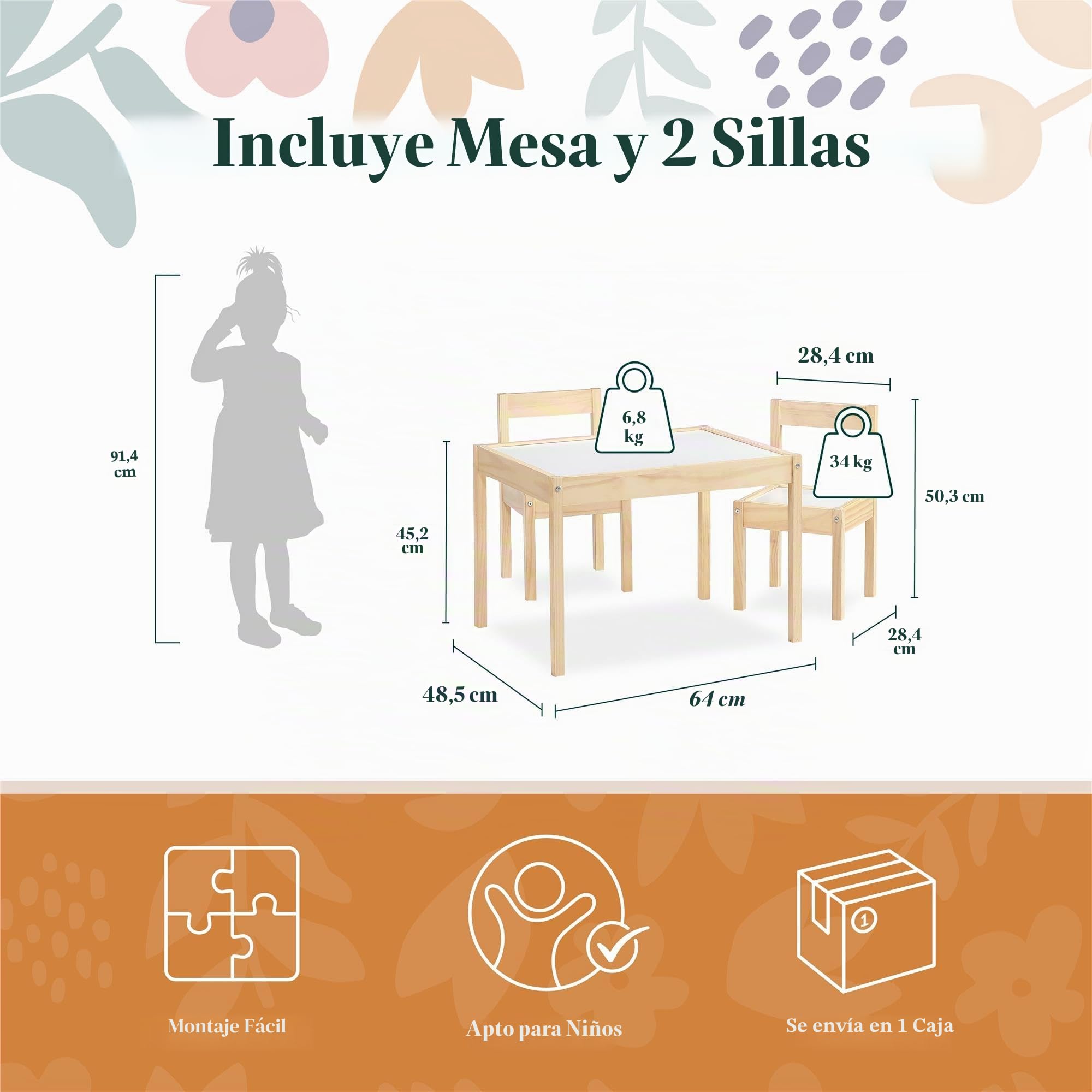 Baby Relax Hunter Juego de mesas y sillas para niños, 3 Piezas, Gris