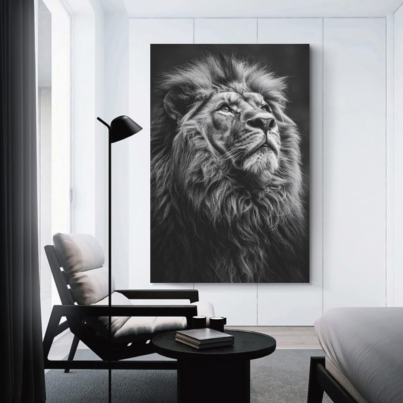 Junmoney Black And White Lion Photo Decorative Wall Artwork, 08x12inch(20x30cm), for Home Lounge, Bedroom Or Reading Nook, Eye Catching Artwork for Blank Walls