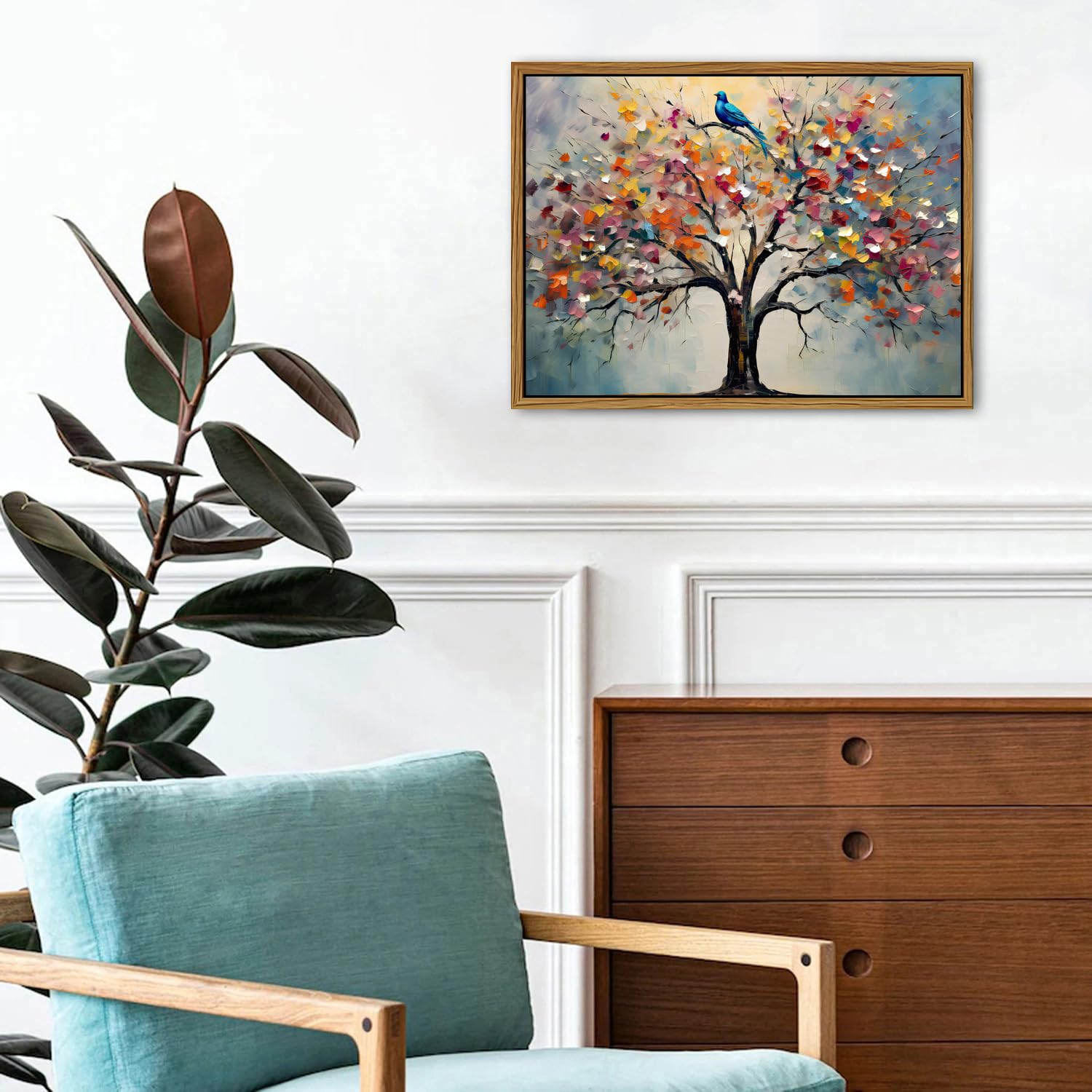 Colourful Tree of Life Wall Art Flower Wall Pictures Living Room Decor Abstract Blossom Tree Canvas Painting Nature Botanical Prints Bedroom Pictures Minimalist Framed Artwork Home Decorations 30x40cm - Image 4