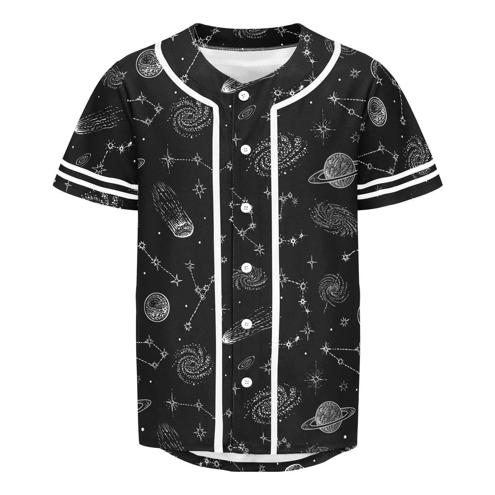 JHKKU Space Planets Mens Baseball Jersey Hipster Hip Hop Sports Uniforms Short Sleeves T Shirt for Party