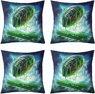 Feelyou Football Throw Pillow Covers Set of 4 Rugby Sports Cushion Covers Gift for Football Lover Pillow Case for Couch Sofa Gaming Sports Cushion Case Kids Boys Girls Bedroom Decor 16 x 16-Inch