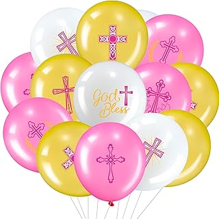 45 Pack Baptism Balloons Party Decorations, Pink Baptism Cross Balloons First Communion Decoration Christening God Bless Decor for Girl Baby Shower Birthday Wedding Supplies