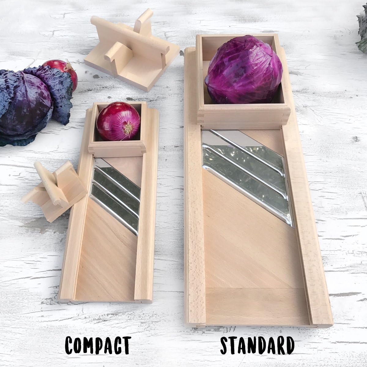 Compact Wooden Cabbage Shredder Slicer with Hand Guard for Finely Cut Sauerkraut and Coleslaw Natural