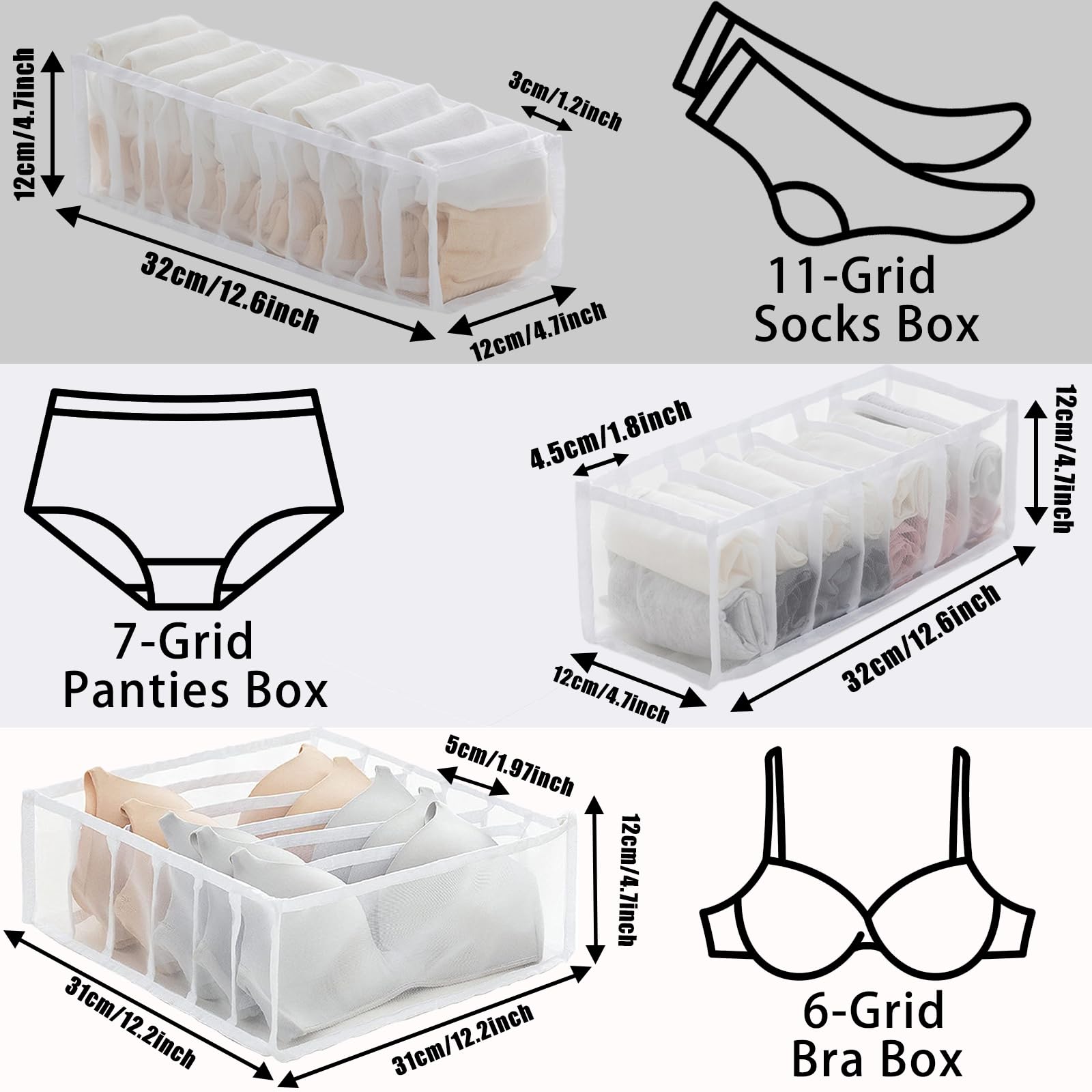 VPB Underwear drawer organiser 3 Pcs Wardrobe Storage Clothes Organizer Foldable bra organise sock drawer organiser Drawer dividers for bras socks neck ties and handkerchiefs - Image 4