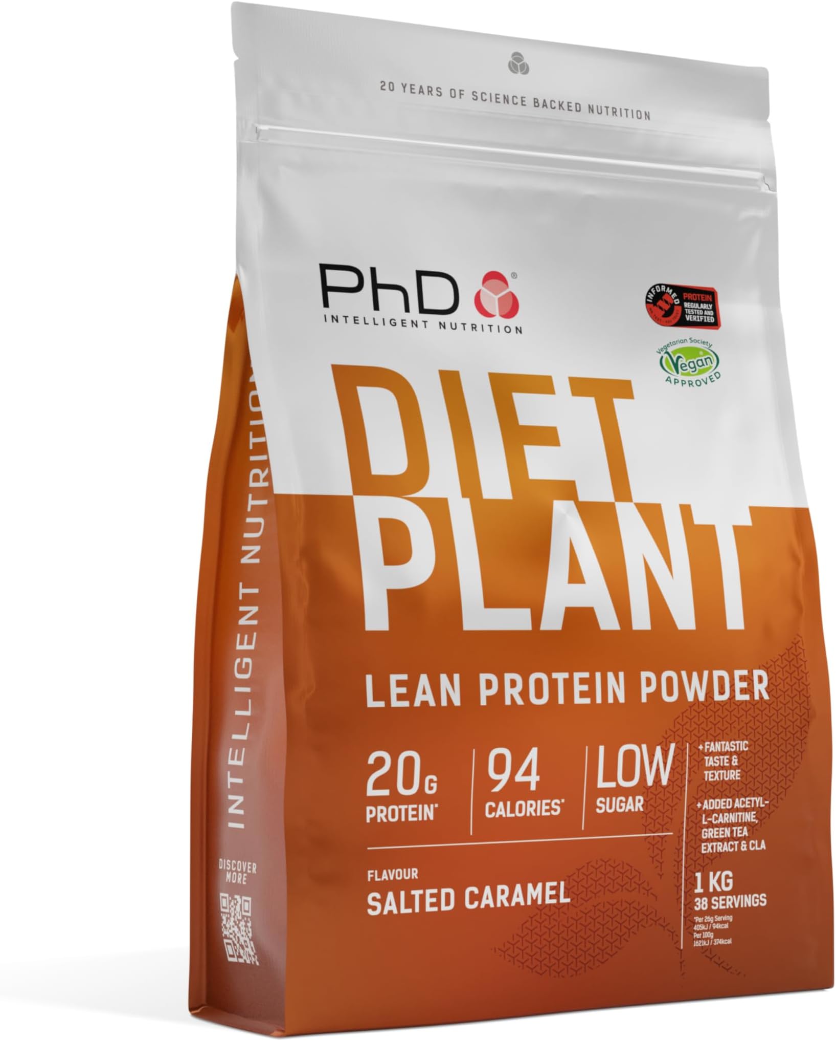 Nutrition Diet Plant, Vegan Protein Powder Plant Based, Salted Caramel, 20g of Plant Protein, 40 Servings Per 1 Kg Bag [Packaging May Vary]