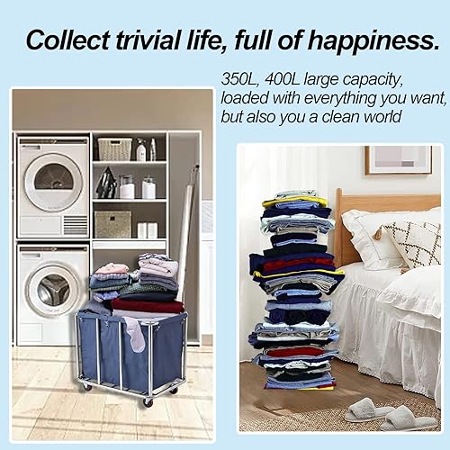 Miniatura 3 de Carrito de lavandería comercial con ruedas, 12 bushel (400 l) cesta de lavandería industrial grande resistente cesta de lavandería impermeable