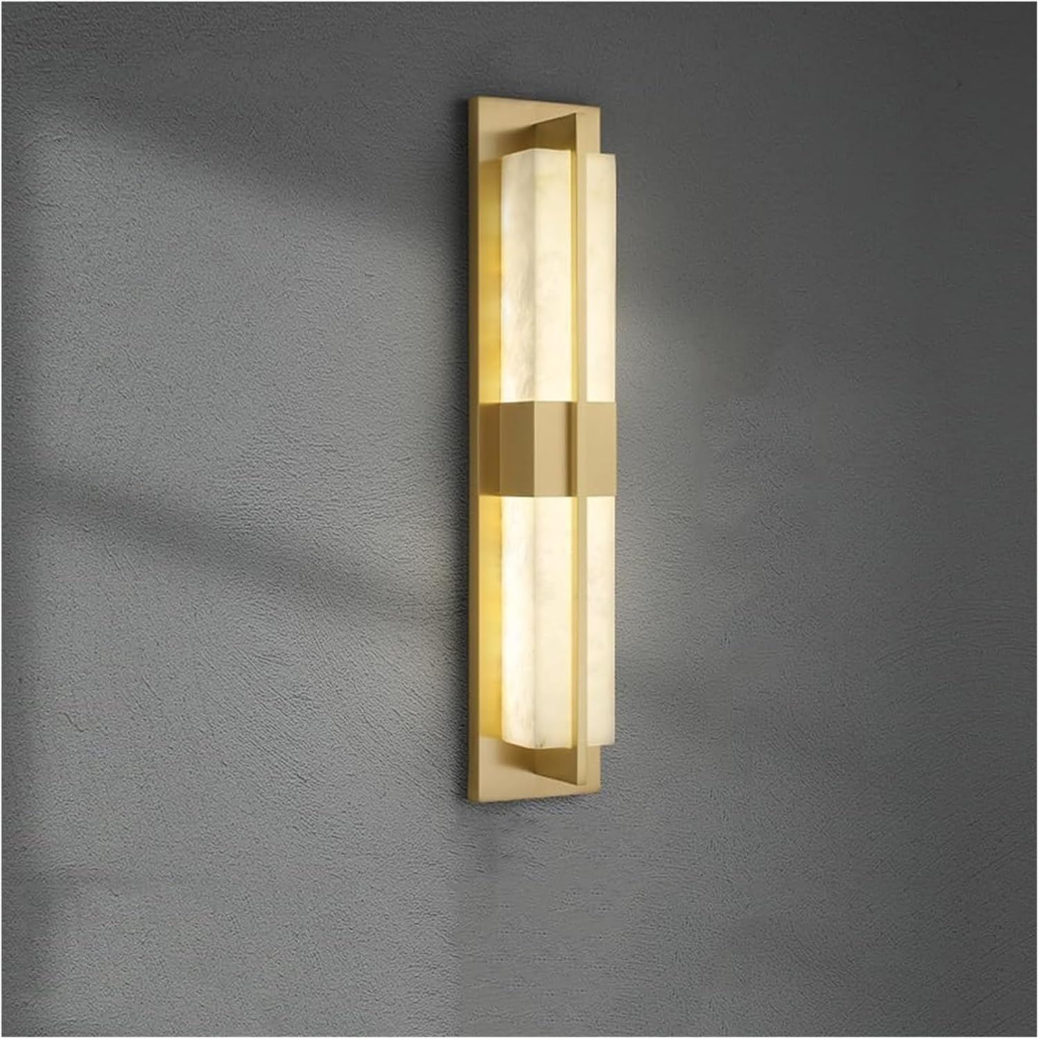 CWCQGH Modern Minimalism Rectangular Shape Wall Lamps All Copper Marble Wall Sconces 12W Three Color Dimmable Wall Light for Bedside Background Wall Living Room Foyers,Gray