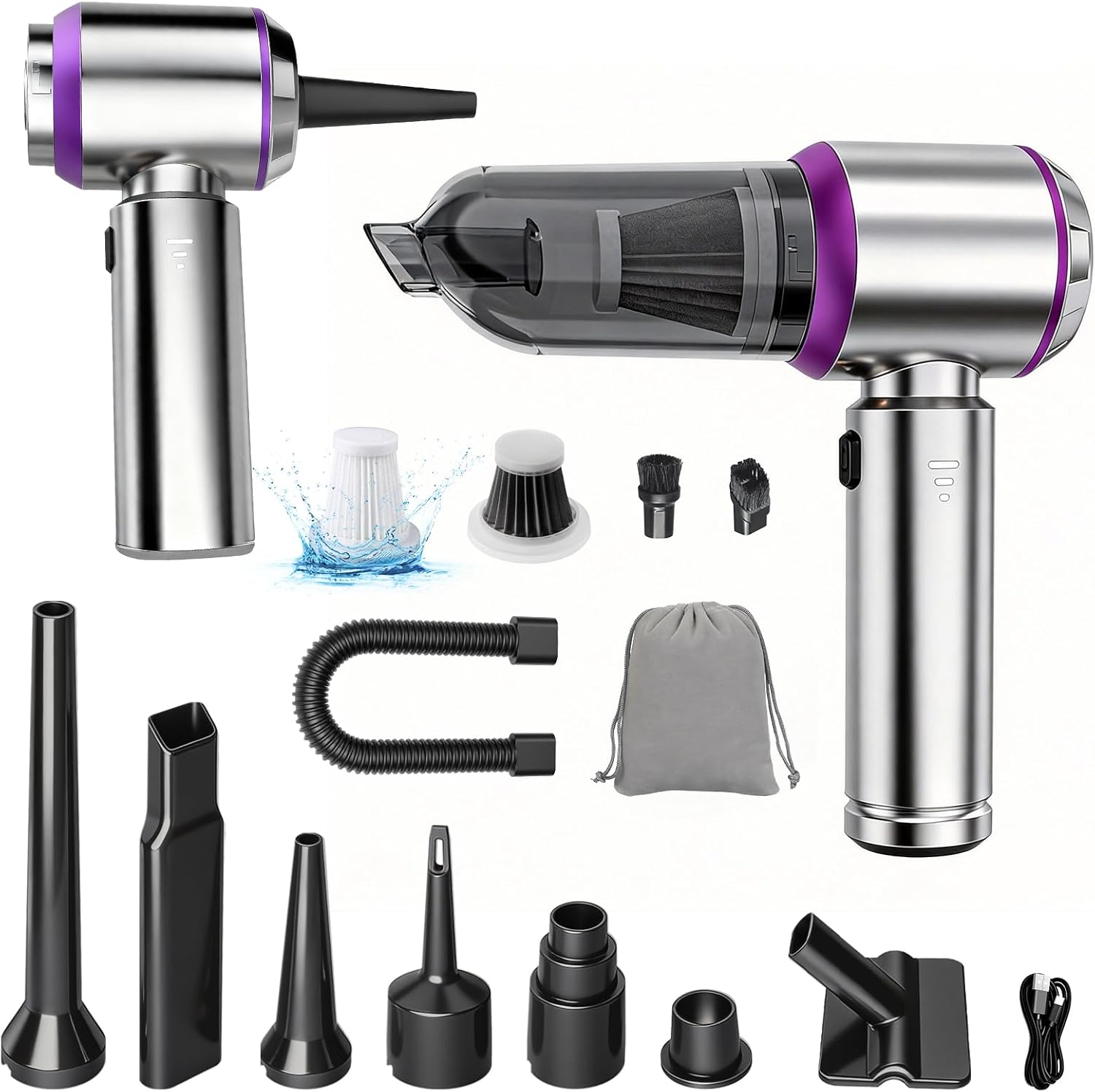 Handheld Car Vacuum Cordless, 22000PA Strong Suction Mini Vacuum Cleaner with 100,000 RPM Brushless Motor, 4-in-1 Portable Vacuum for Car Detailing, Camping, Home & Gift, Silver Purple - Image 9