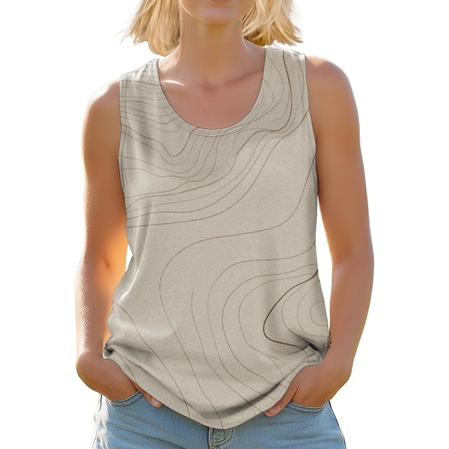 Womens Summer Tank Top Sleeveless Blouse Casual Floral Abstract Print Scoop Neck Lightweight Shirt