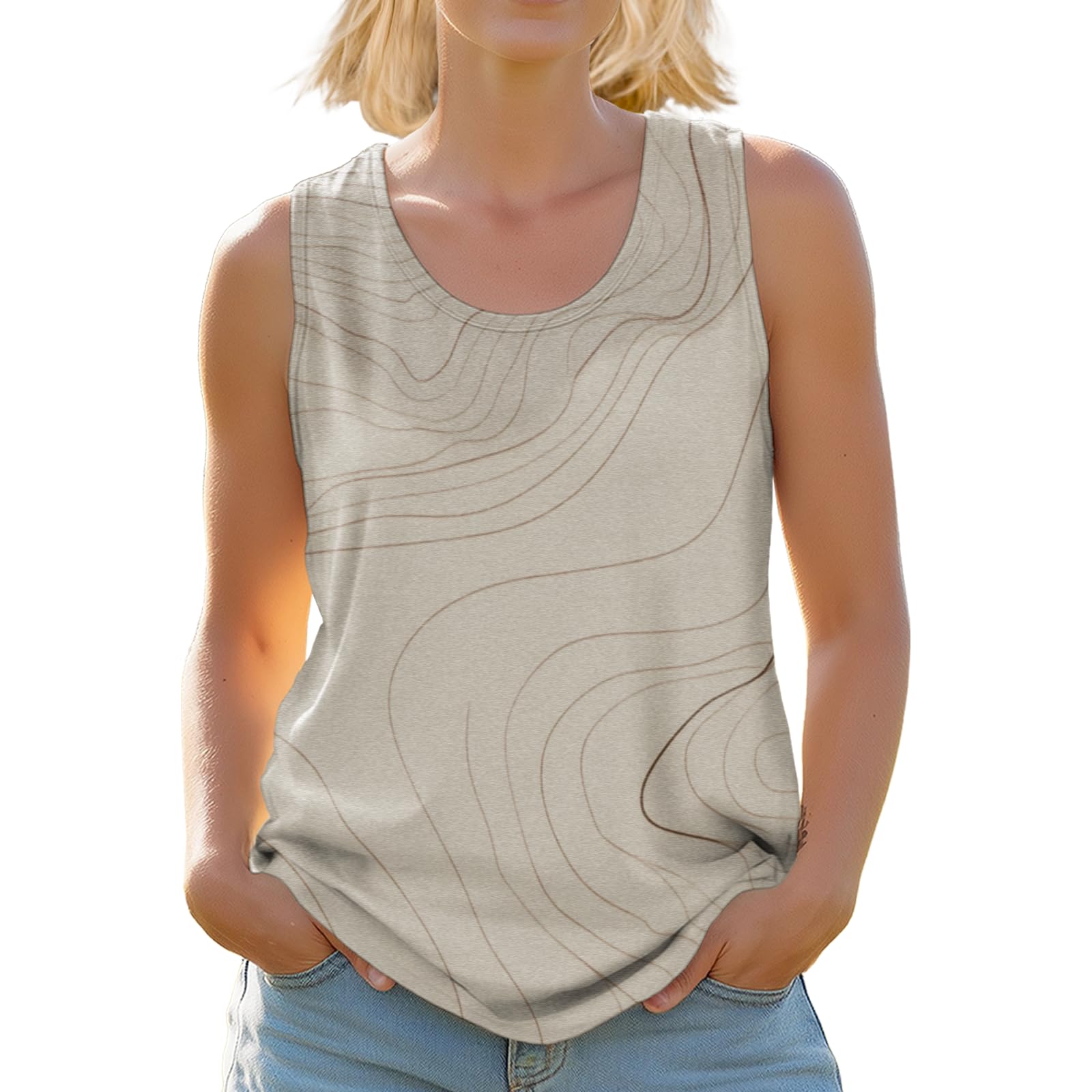 Womens Summer Tank Top Sleeveless Blouse Casual Floral Abstract Print Scoop Neck Lightweight Shirt
