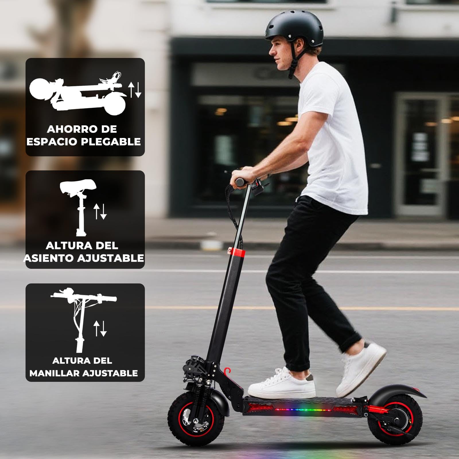 1600W Patinete Eléctrico Adultos Autonomía 45-55KM, 48V/18Ah Batería, Ruedas 10.5" Todoterreno Electric Scooter Doble Frenado Sistema Patinete Electrico Plegable de Aluminio Capacidad Carga 150kg