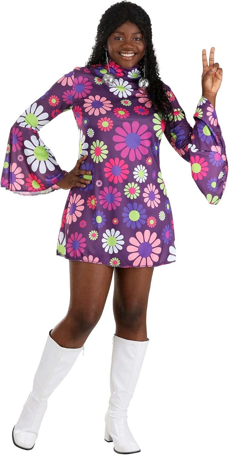 Flower Power Groovy Costume for Women, Retro 60s 70s Hippie Outfit, Disco Dress for Dress-Up & Halloween - Image 5