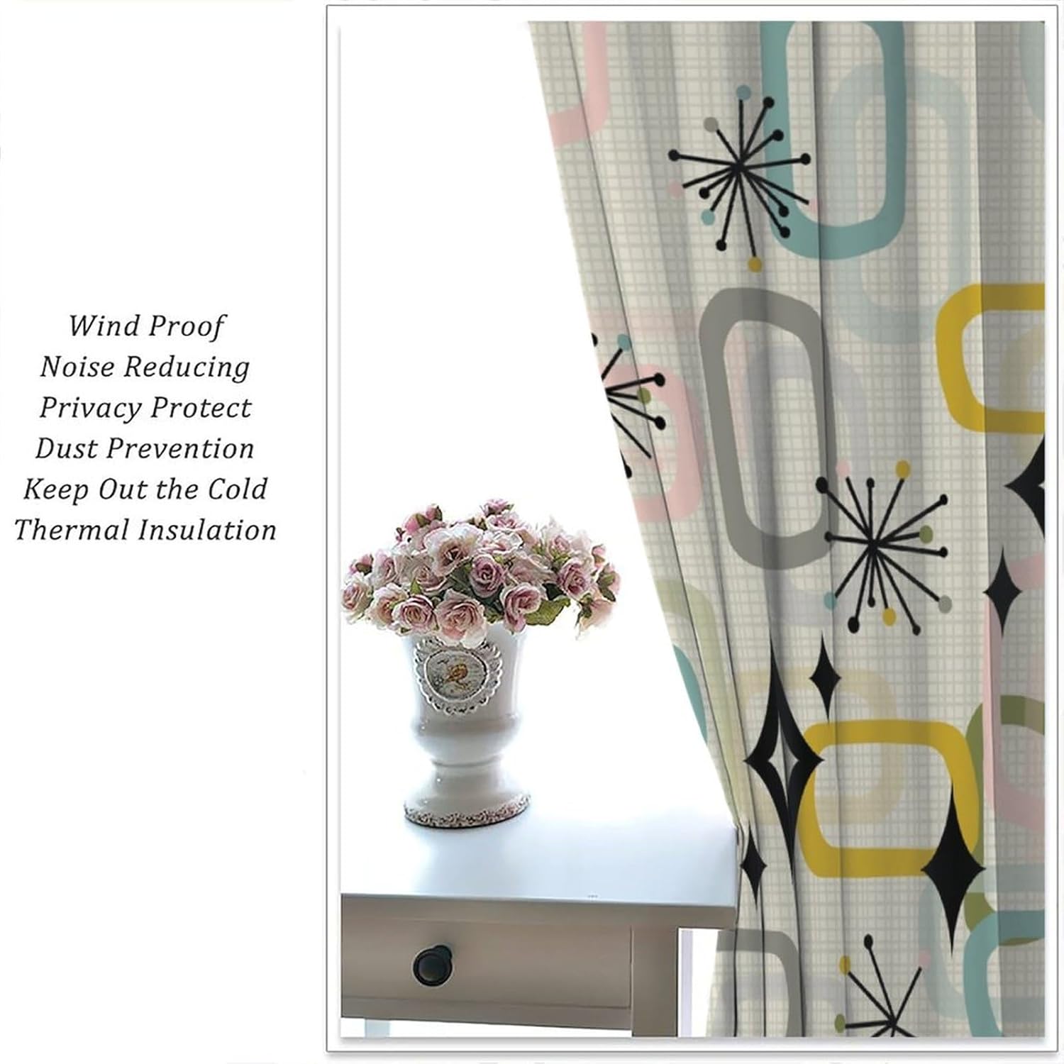 Mid Century Blackout Curtains,Atomic Retro Abstract Geometric Vintage Classic Pattern 2 Panel Rod Pocket Window Drapes for Living Room Bedroom Decor 31.5" W X 63" L